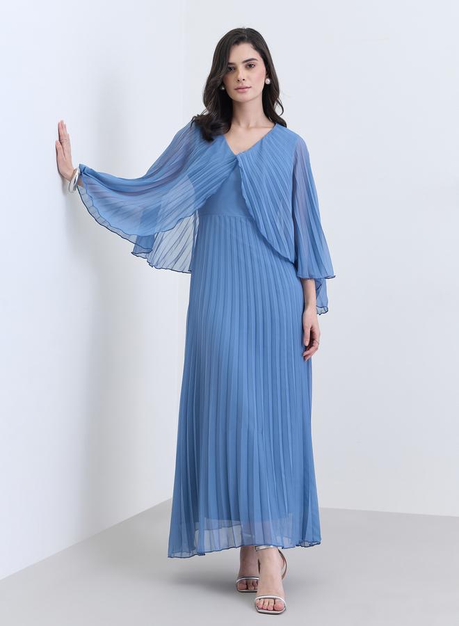 ستايلي فستان طويل مكسر بأكمام كيب - Image 1